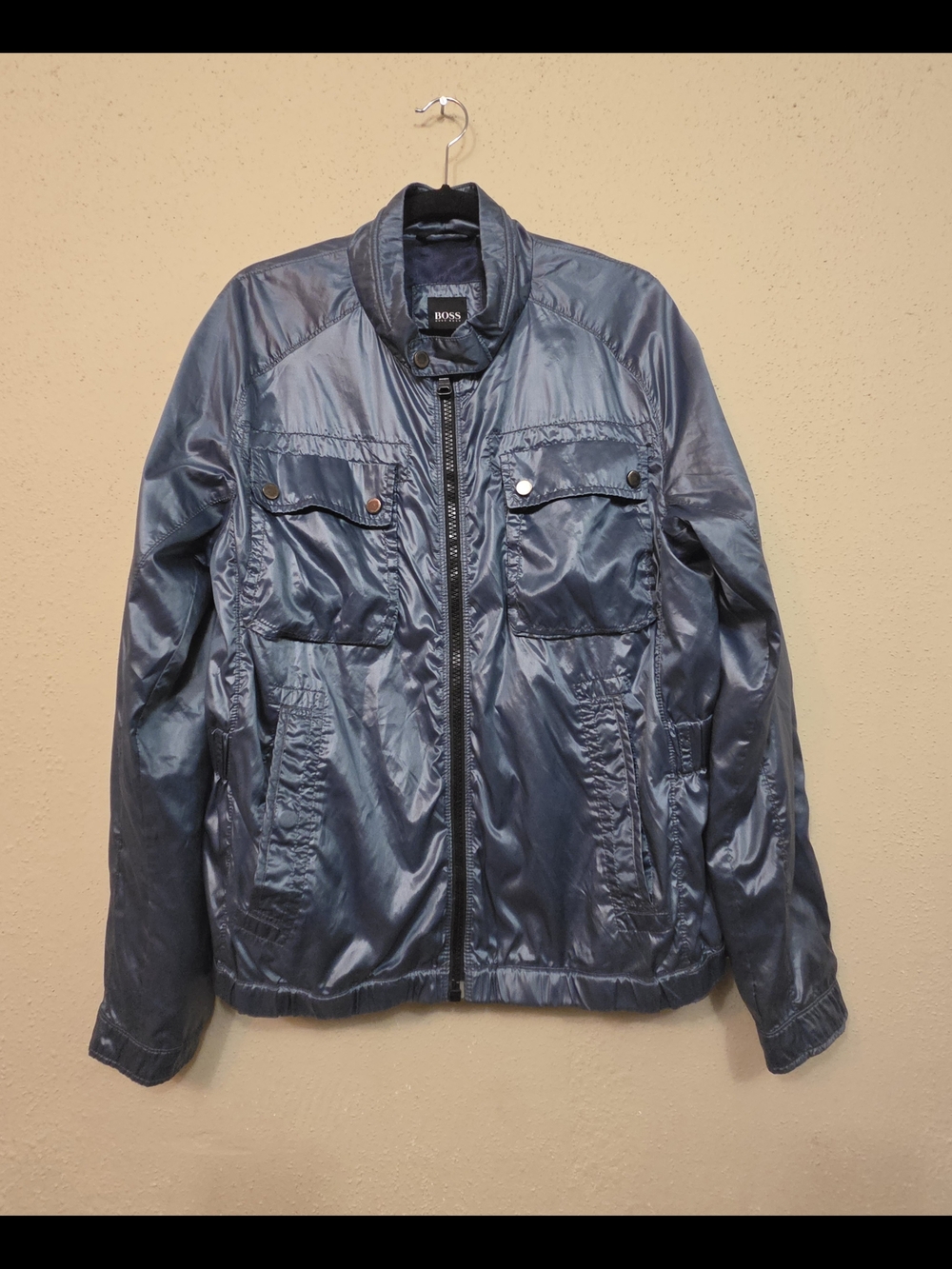 BOSS Jacket Men's 42R Navy Lightweight Zip-Front